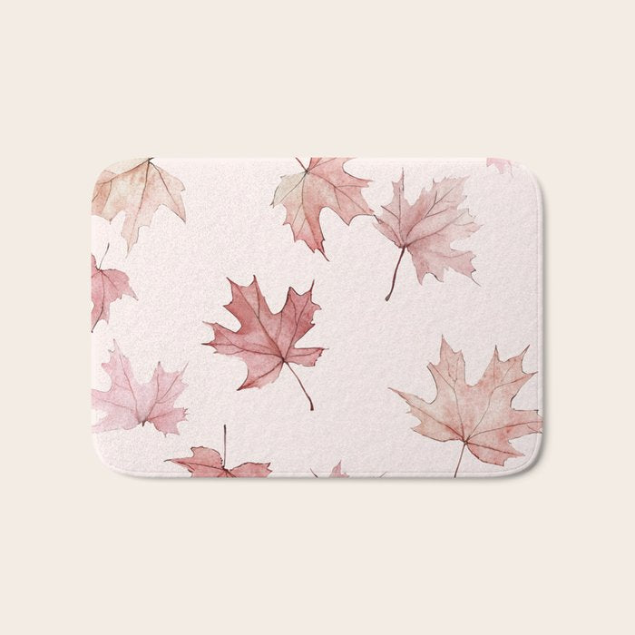 Blush Pink Autumn Fall Leaves Watercolor All Over Bath Mat Gallery Image 1