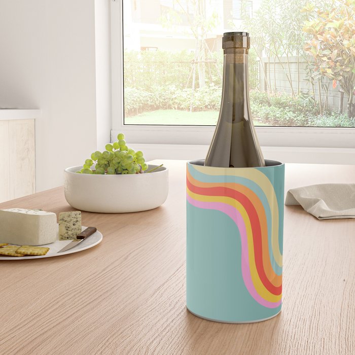 Groovy 70s Retro Rainbow Flow on Blue Wine Chiller Gallery Image 4