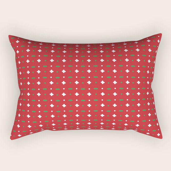 Christmas vector green and white horizontal and vertical stitches aligned on red background seamless Rectangular Pillow Gallery Image 1
