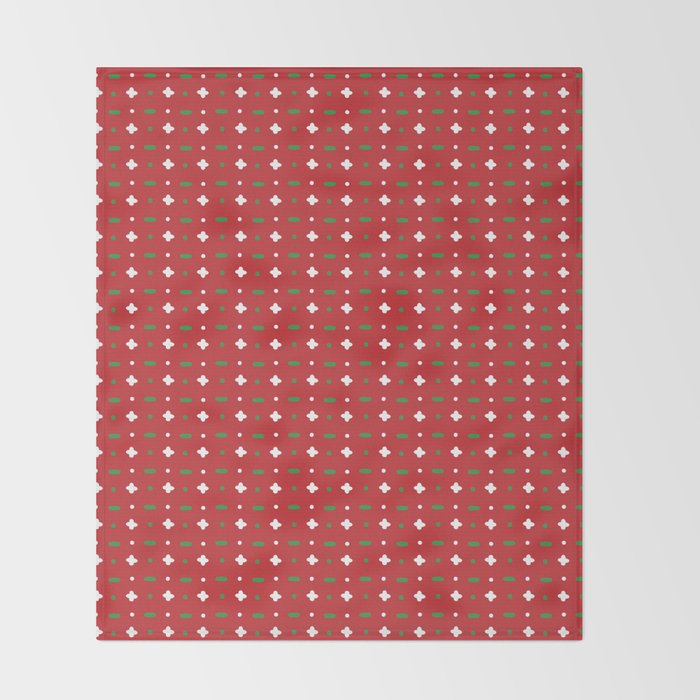 Christmas vector green and white horizontal and vertical stitches aligned on red background seamless Throw Blanket Gallery Image 2