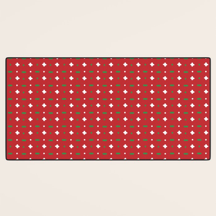 Christmas vector green and white horizontal and vertical stitches aligned on red background seamless Desk Mat Gallery Image 3
