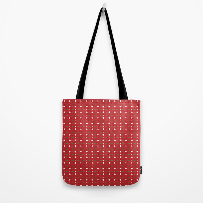 Christmas vector green and white horizontal and vertical stitches aligned on red background seamless Tote Bag Gallery Image 2