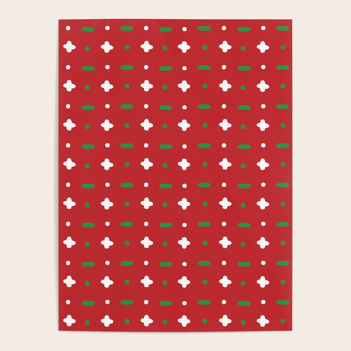 Christmas vector green and white horizontal and vertical stitches aligned on red background seamless Poster Gallery Image 4