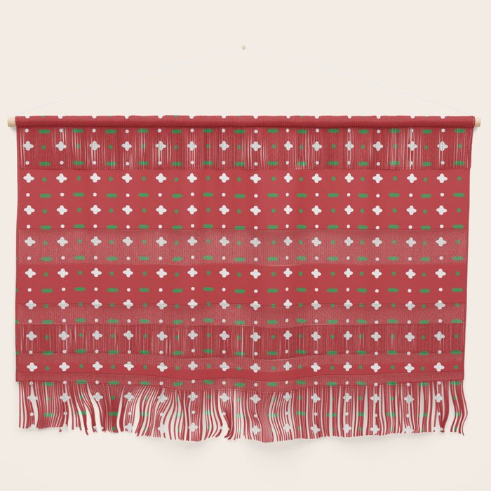 Christmas vector green and white horizontal and vertical stitches aligned on red background seamless Wall Hanging Gallery Image 1