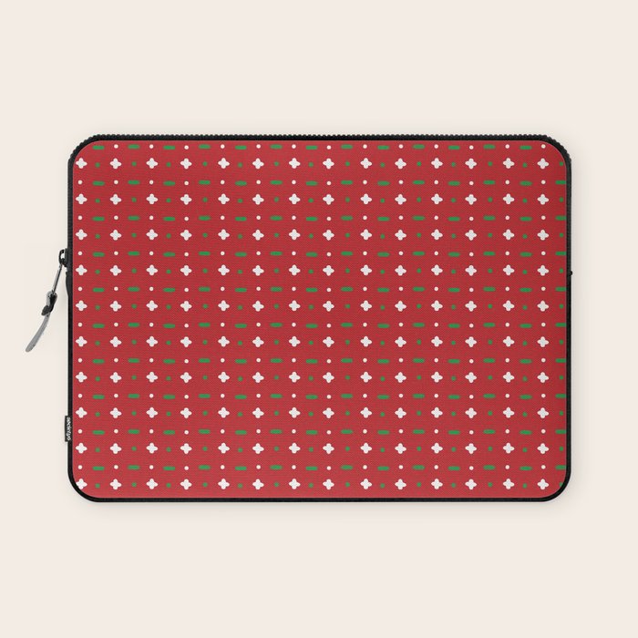 Christmas vector green and white horizontal and vertical stitches aligned on red background seamless Laptop Sleeve Gallery Image 1