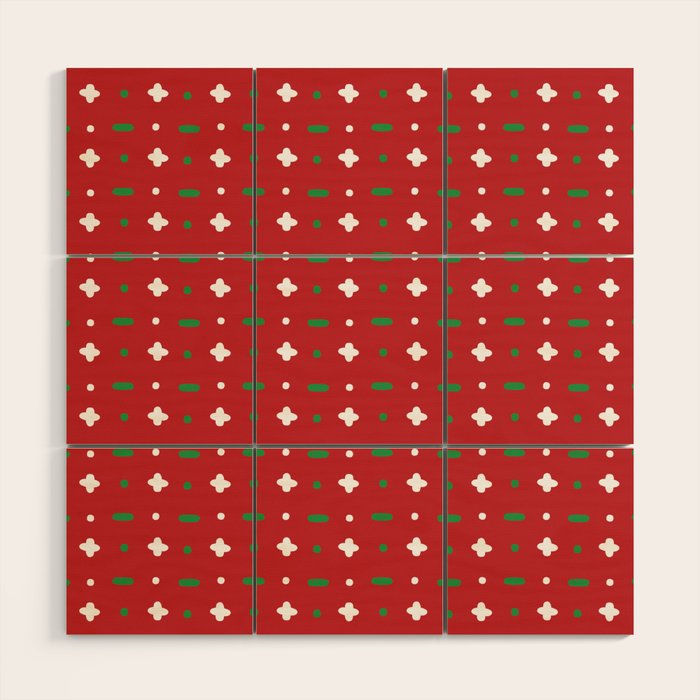 Christmas vector green and white horizontal and vertical stitches aligned on red background seamless Wood Wall Art Gallery Image 1