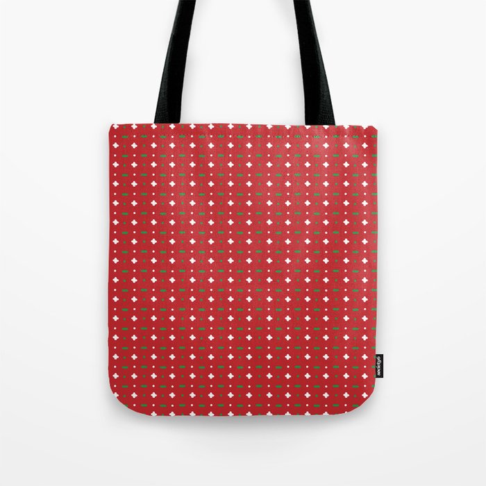 Christmas vector green and white horizontal and vertical stitches aligned on red background seamless Tote Bag Gallery Image 1