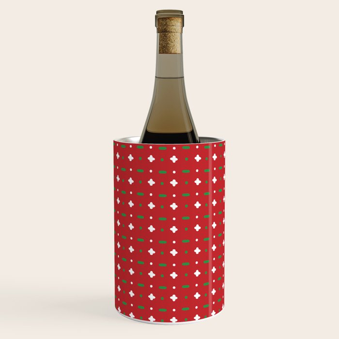 Christmas vector green and white horizontal and vertical stitches aligned on red background seamless Wine Chiller Gallery Image 1