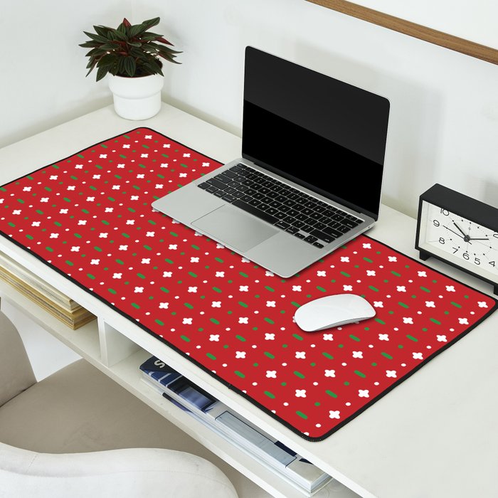 Christmas vector green and white horizontal and vertical stitches aligned on red background seamless Desk Mat Gallery Image 2