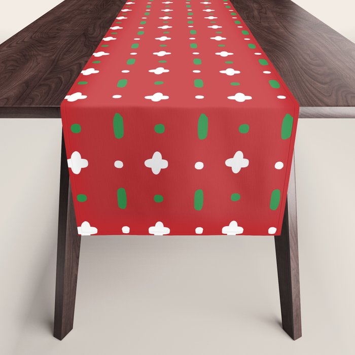 Christmas vector green and white horizontal and vertical stitches aligned on red background seamless Table Runner Gallery Image 1