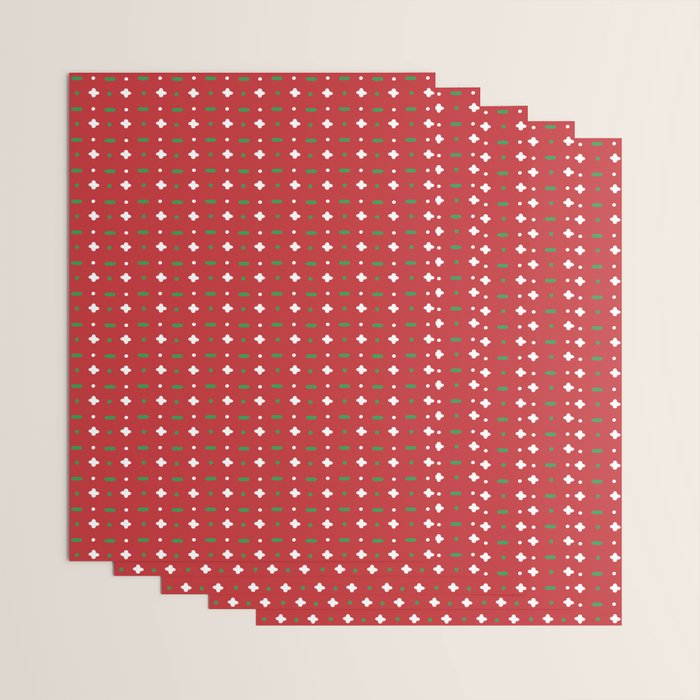 Christmas vector green and white horizontal and vertical stitches aligned on red background seamless Wrapping Paper Gallery Image 3