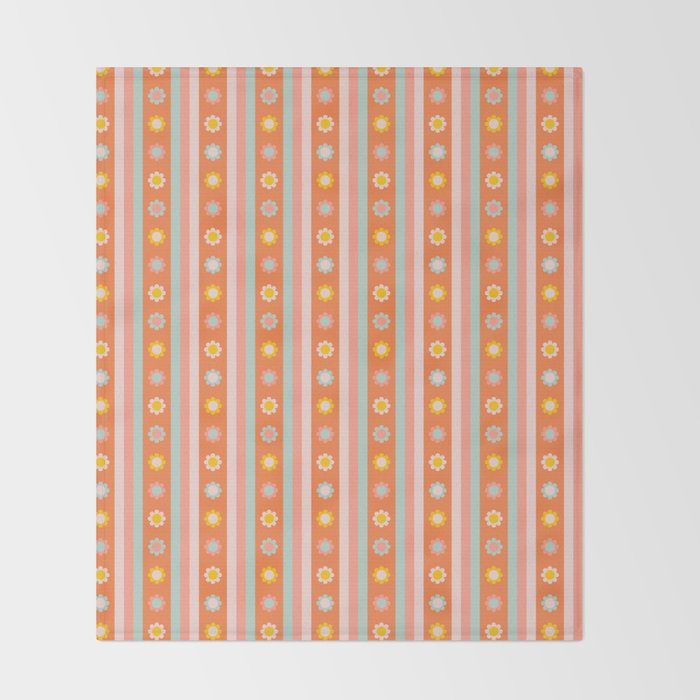 Groovy 70s Flowers & Stripes Throw Blanket Gallery Image 2