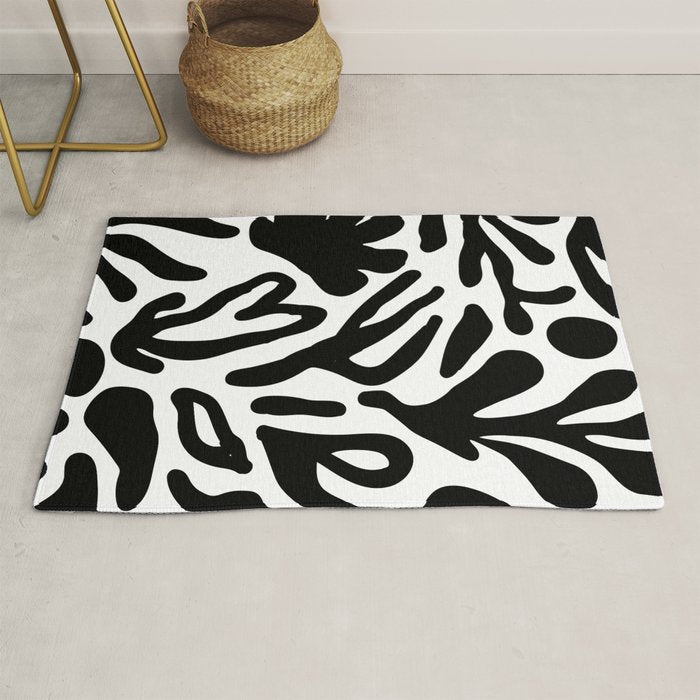 Abstract black and white organic nature art pattern Rug Gallery Image 1