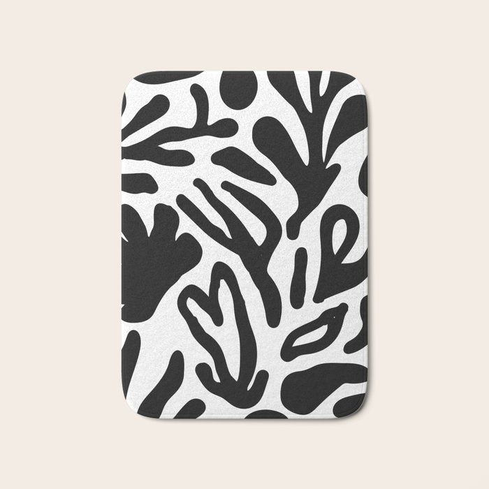 Abstract black and white organic nature art pattern Bath Mat Gallery Image 1