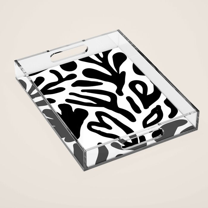 Abstract black and white organic nature art pattern Acrylic Tray Gallery Image 1