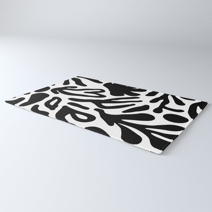 Abstract black and white organic nature art pattern Rug Gallery Image 3