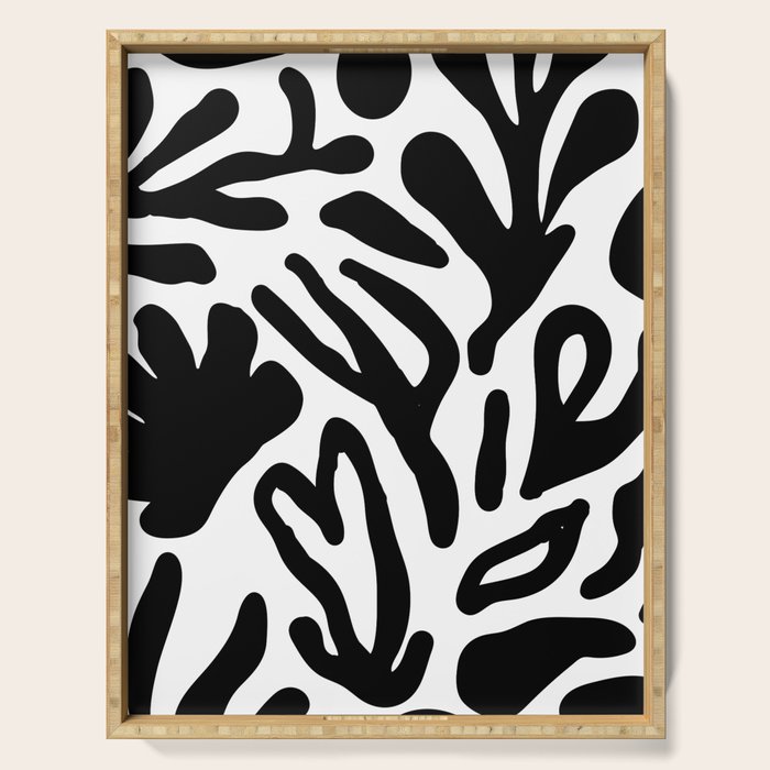 Abstract black and white organic nature art pattern Serving Tray Gallery Image 1