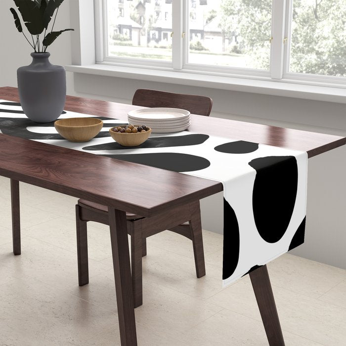Abstract black and white organic nature art pattern Table Runner Gallery Image 2