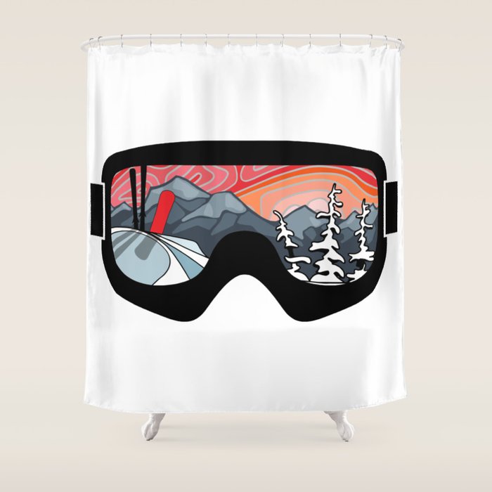 Snow Sport Sunset | Ski and Snowboard Series | DopeyArt Shower Curtain Gallery Image 1