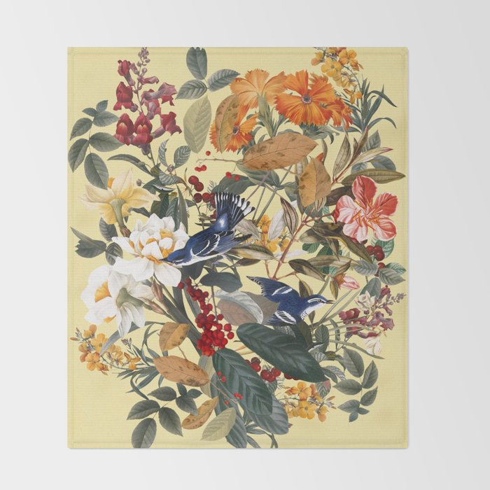 Floral and Birds XXIX Throw Blanket Gallery Image 2