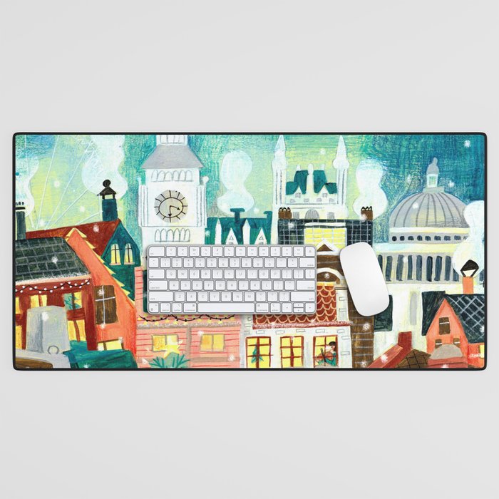 London city lights in the snow Desk Mat Gallery Image 1