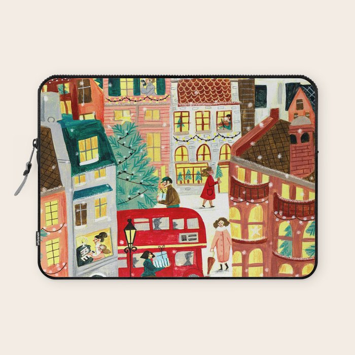London city lights in the snow Laptop Sleeve Gallery Image 1