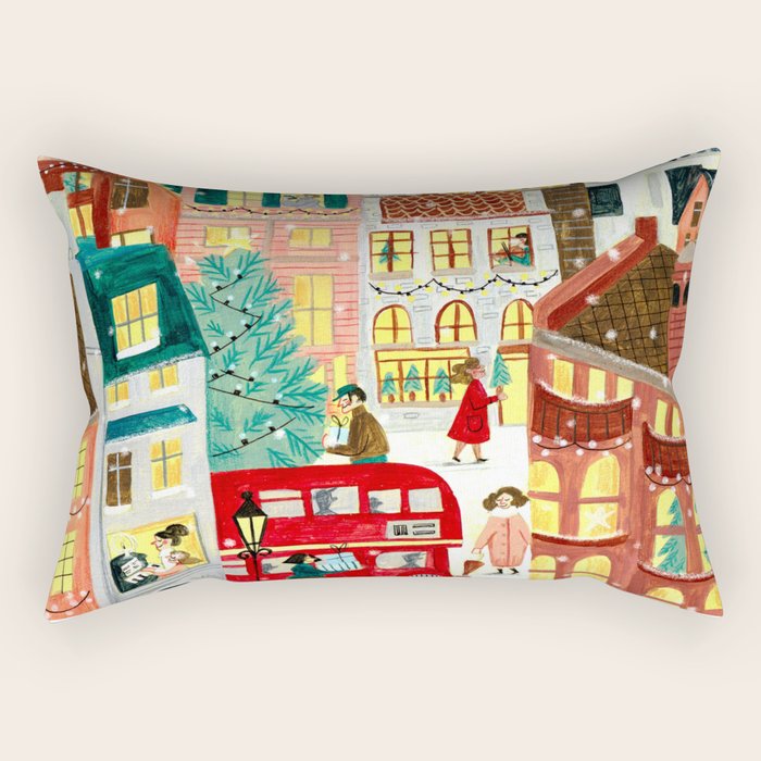 London city lights in the snow Rectangular Pillow Gallery Image 2