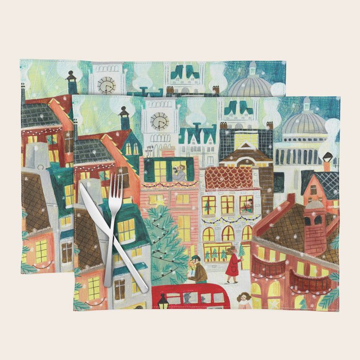 London city lights in the snow Placemat Gallery Image 1