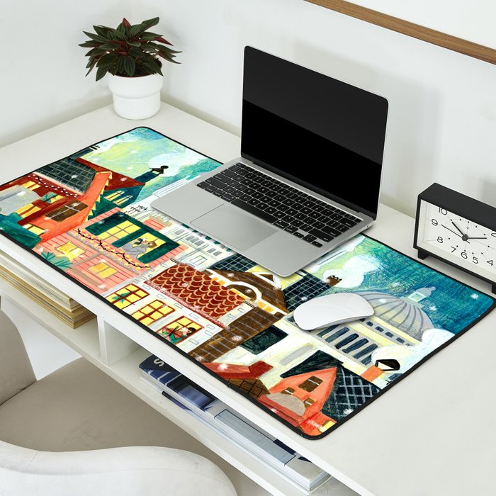 London city lights in the snow Desk Mat Gallery Image 2