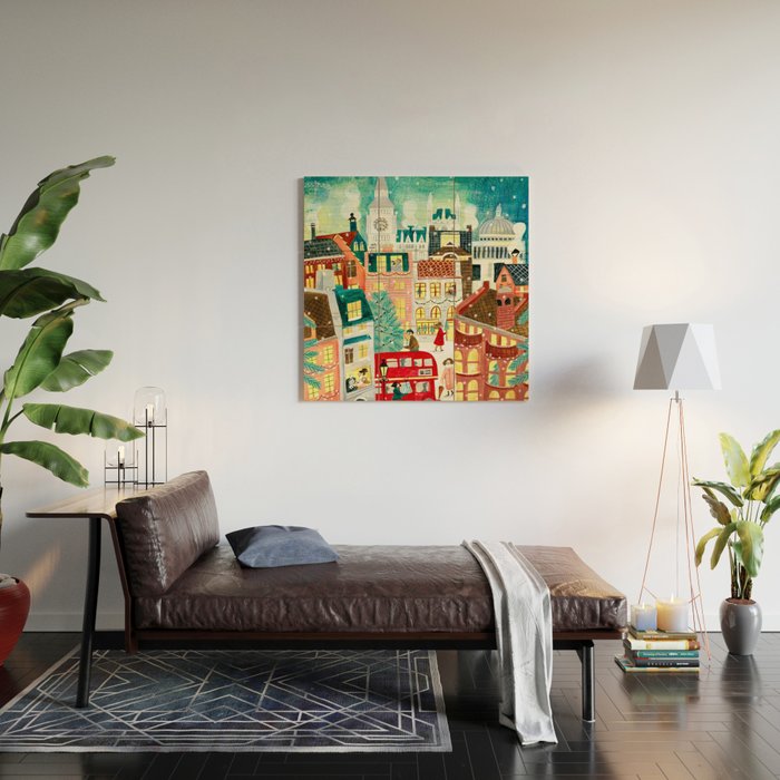 London city lights in the snow Wood Wall Art Gallery Image 2
