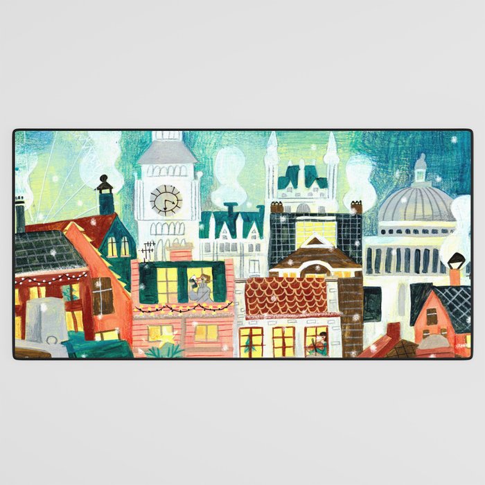 London city lights in the snow Desk Mat Gallery Image 3