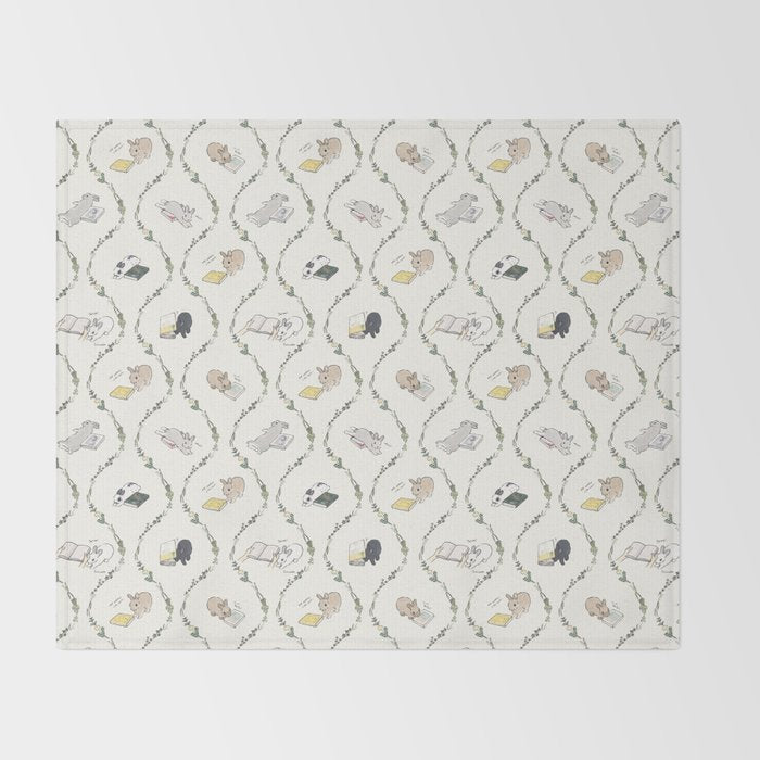 Rabbits of the bookworm owner Throw Blanket Gallery Image 2