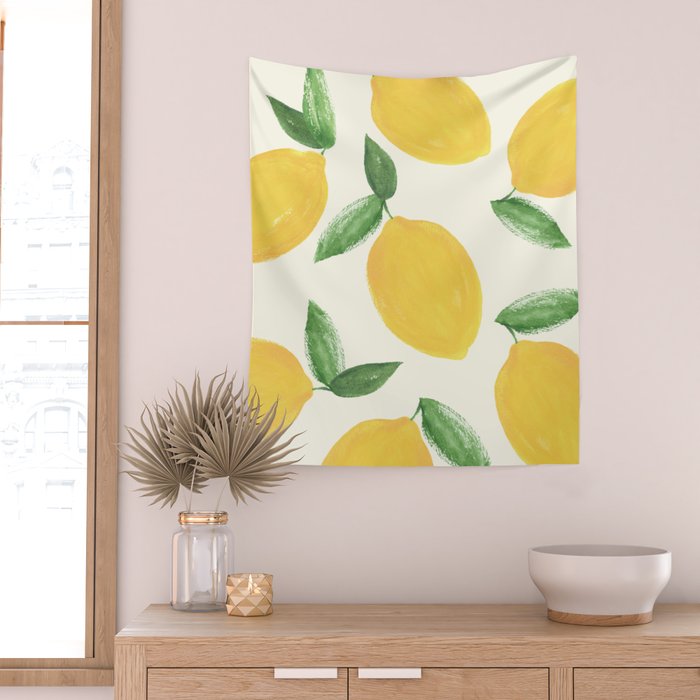 Lemons Pattern - Watercolor Painting Illustration Wall Tapestry Gallery Image 2