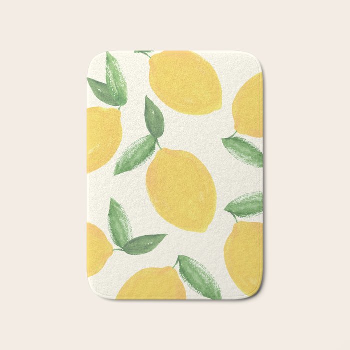 Lemons Pattern - Watercolor Painting Illustration Bath Mat Gallery Image 1