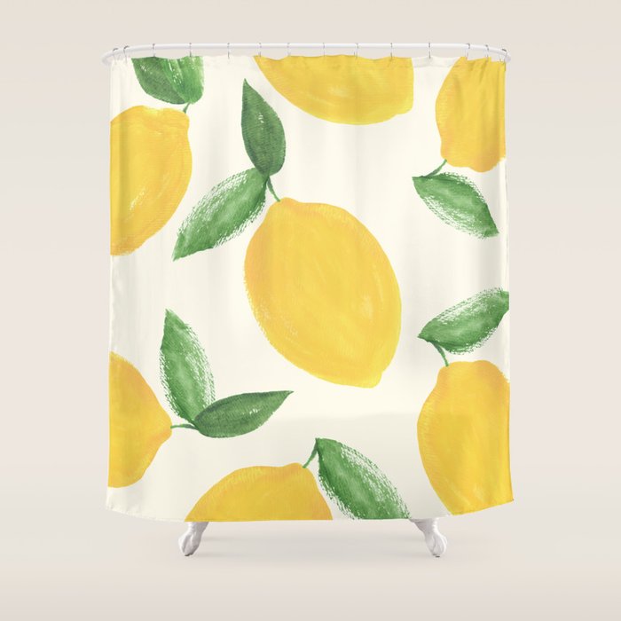 Lemons Pattern - Watercolor Painting Illustration Shower Curtain Gallery Image 1