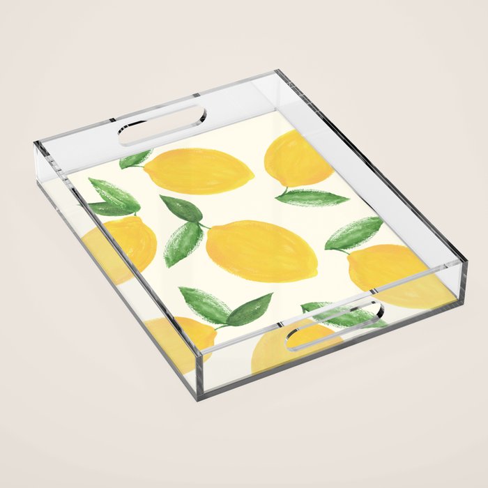 Lemons Pattern - Watercolor Painting Illustration Acrylic Tray Gallery Image 1