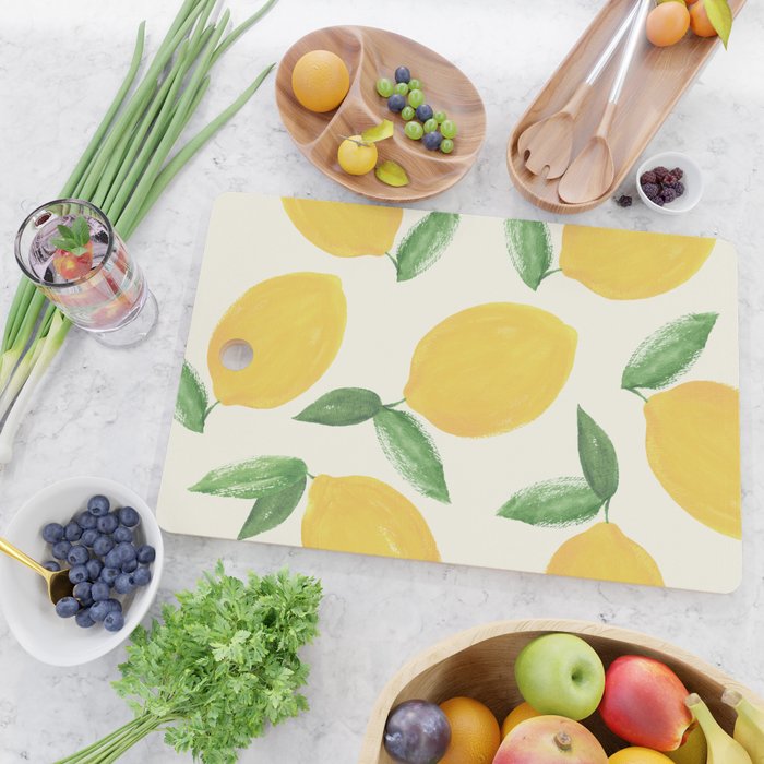 Lemons Pattern - Watercolor Painting Illustration Cutting Board Gallery Image 2