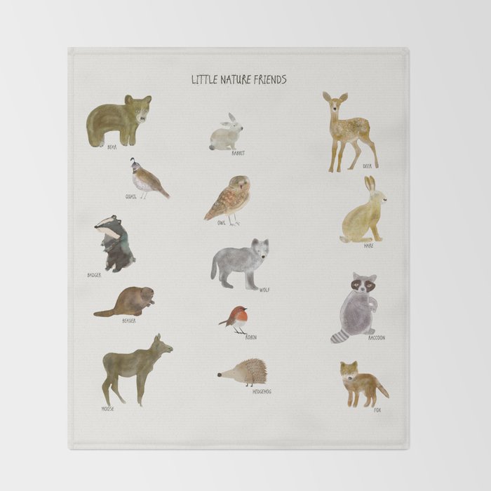 little nature friends Throw Blanket Gallery Image 2