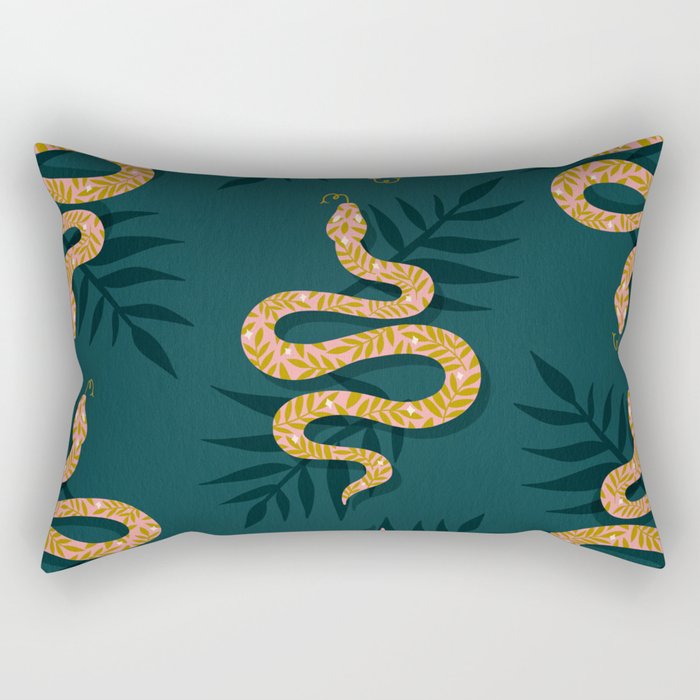 Tropical Serpent - Teal & Blush Rectangular Pillow Gallery Image 2