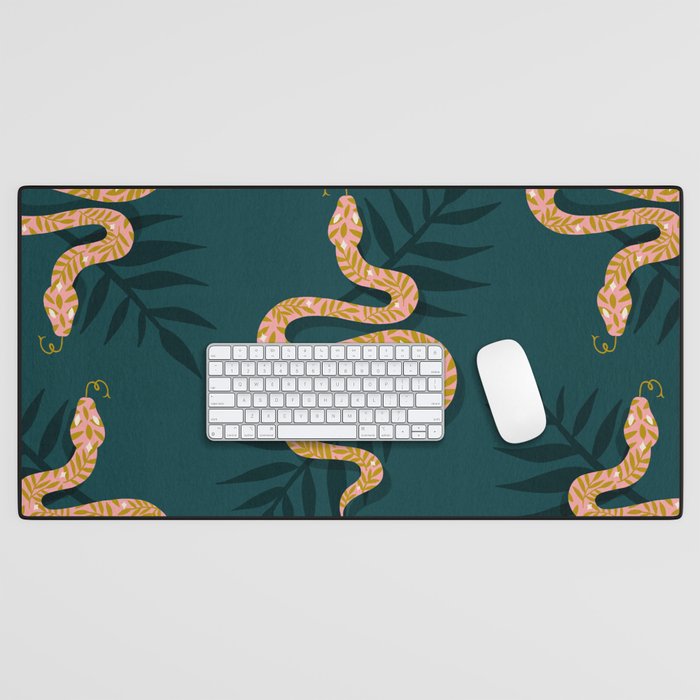 Tropical Serpent - Teal & Blush Desk Mat Gallery Image 1