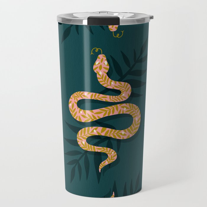 Tropical Serpent - Teal & Blush Travel Mug Gallery Image 1