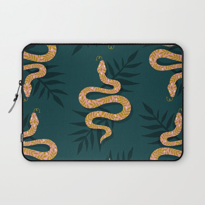 Tropical Serpent - Teal & Blush Laptop Sleeve Gallery Image 1