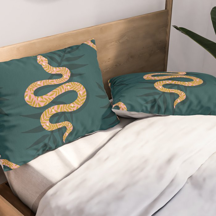 Tropical Serpent - Teal & Blush Pillow Sham Gallery Image 2
