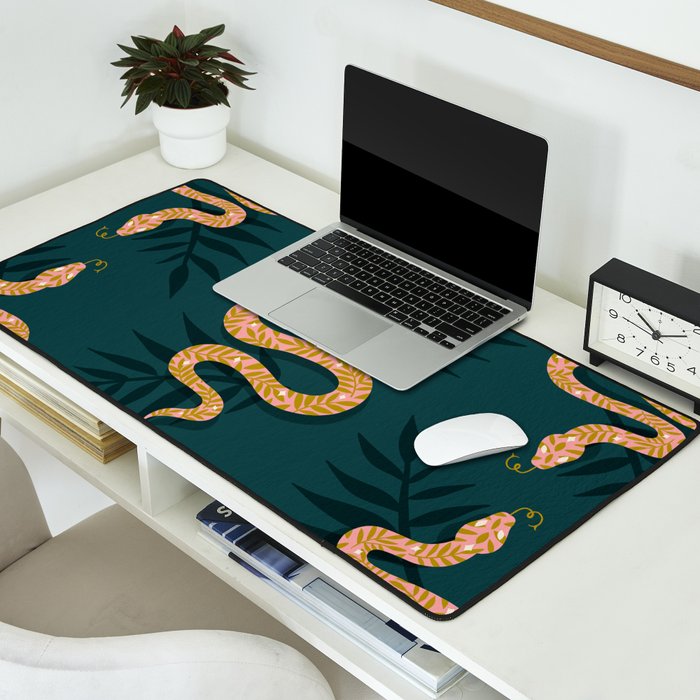 Tropical Serpent - Teal & Blush Desk Mat Gallery Image 2