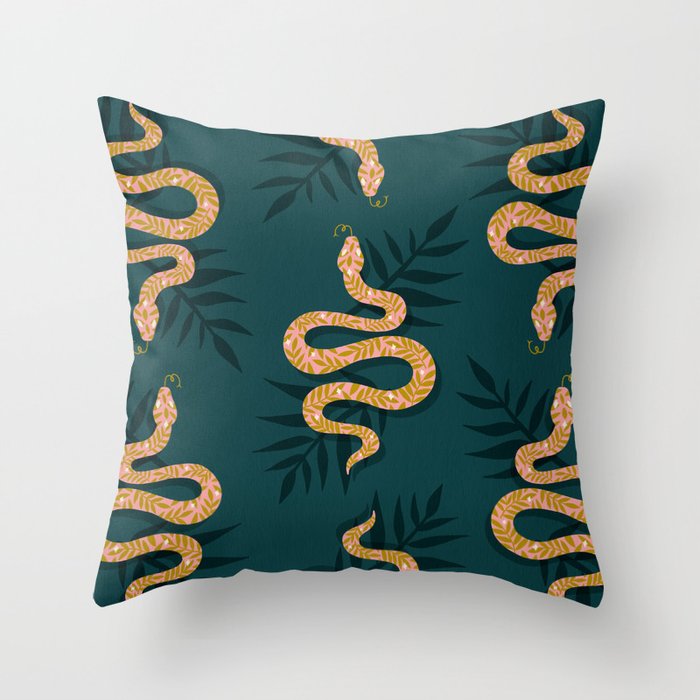 Tropical Serpent - Teal & Blush Throw Pillow Gallery Image 1