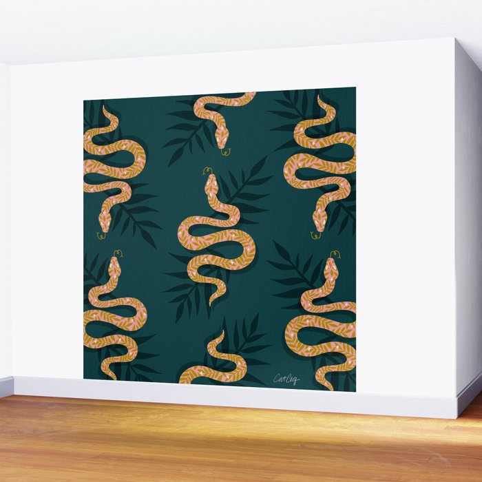 Tropical Serpent - Teal & Blush Wall Mural Gallery Image 2