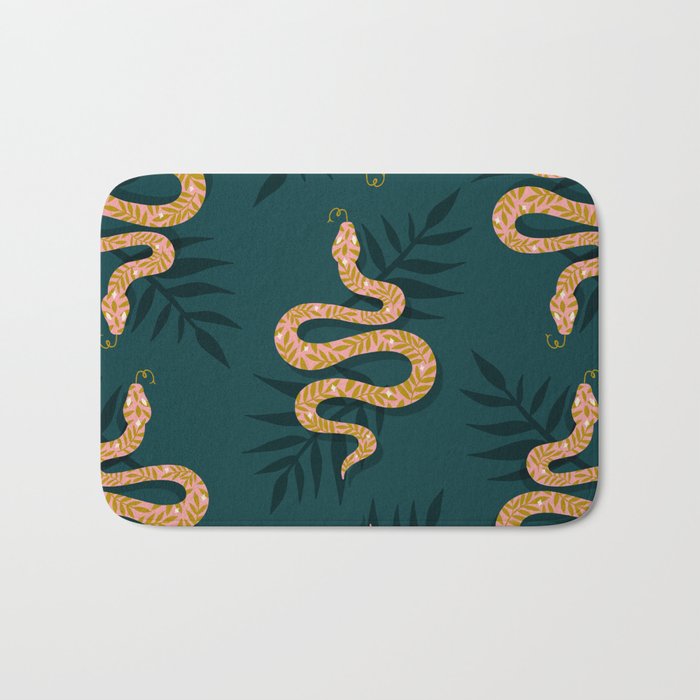 Tropical Serpent - Teal & Blush Bath Mat Gallery Image 1