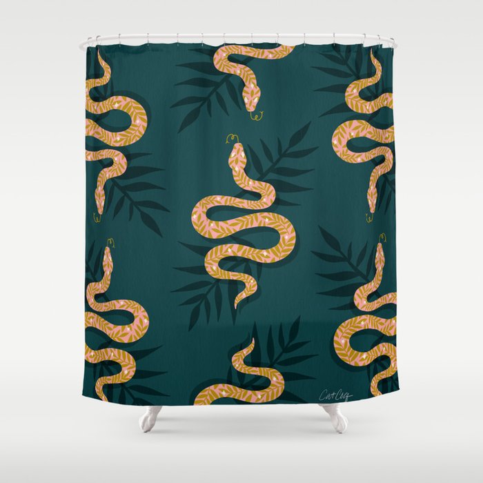 Tropical Serpent - Teal & Blush Shower Curtain Gallery Image 1