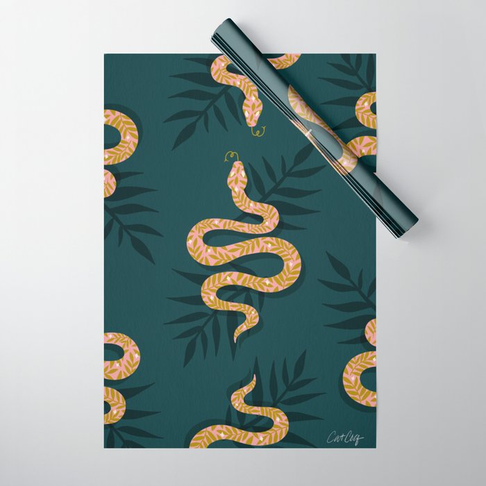 Tropical Serpent - Teal & Blush Wrapping Paper Gallery Image 1