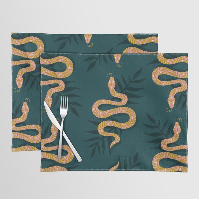 Tropical Serpent - Teal & Blush Placemat Gallery Image 1